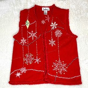 Ambra Holiday Ruffled Snowflake Vest Red Size Medium